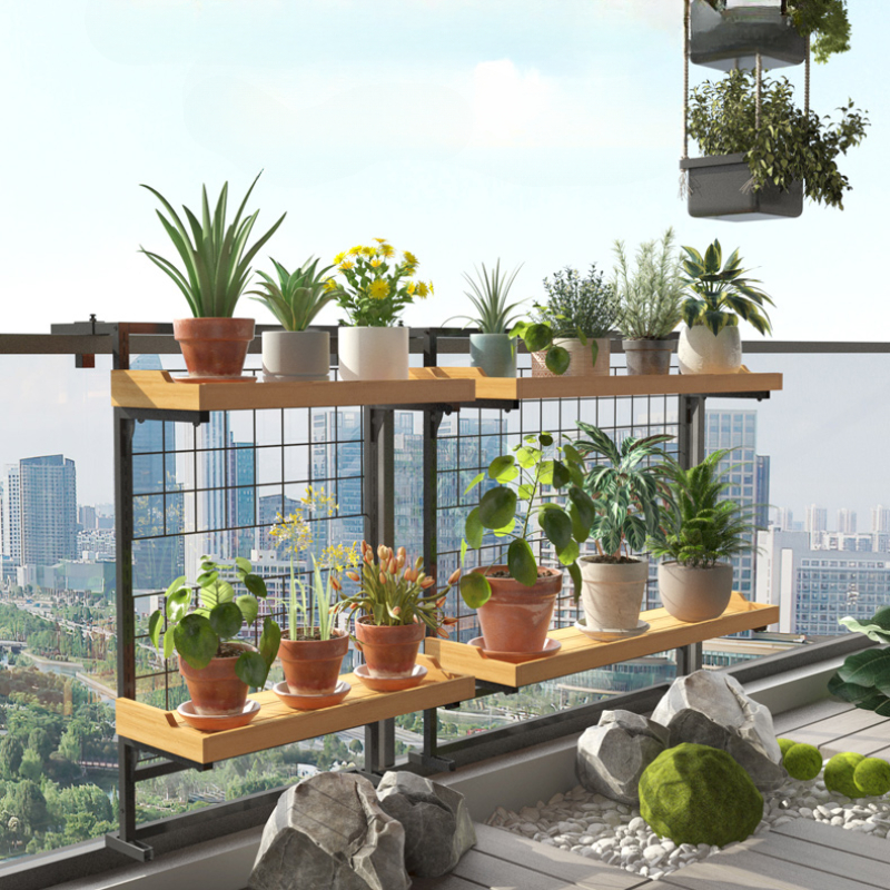 Succulent Planter Pot - Wood Tiered Balcony Railing Planter Double