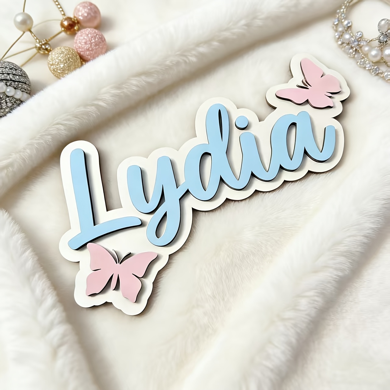 Home Decor Com - Personalized Blue & Pink Butterfly Name