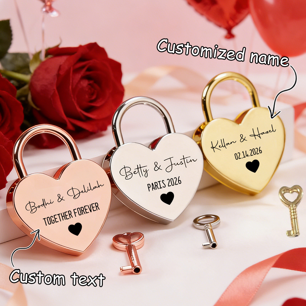 Home Decor Com - Custom Name Heart-Shaped Padlock Personalized Name