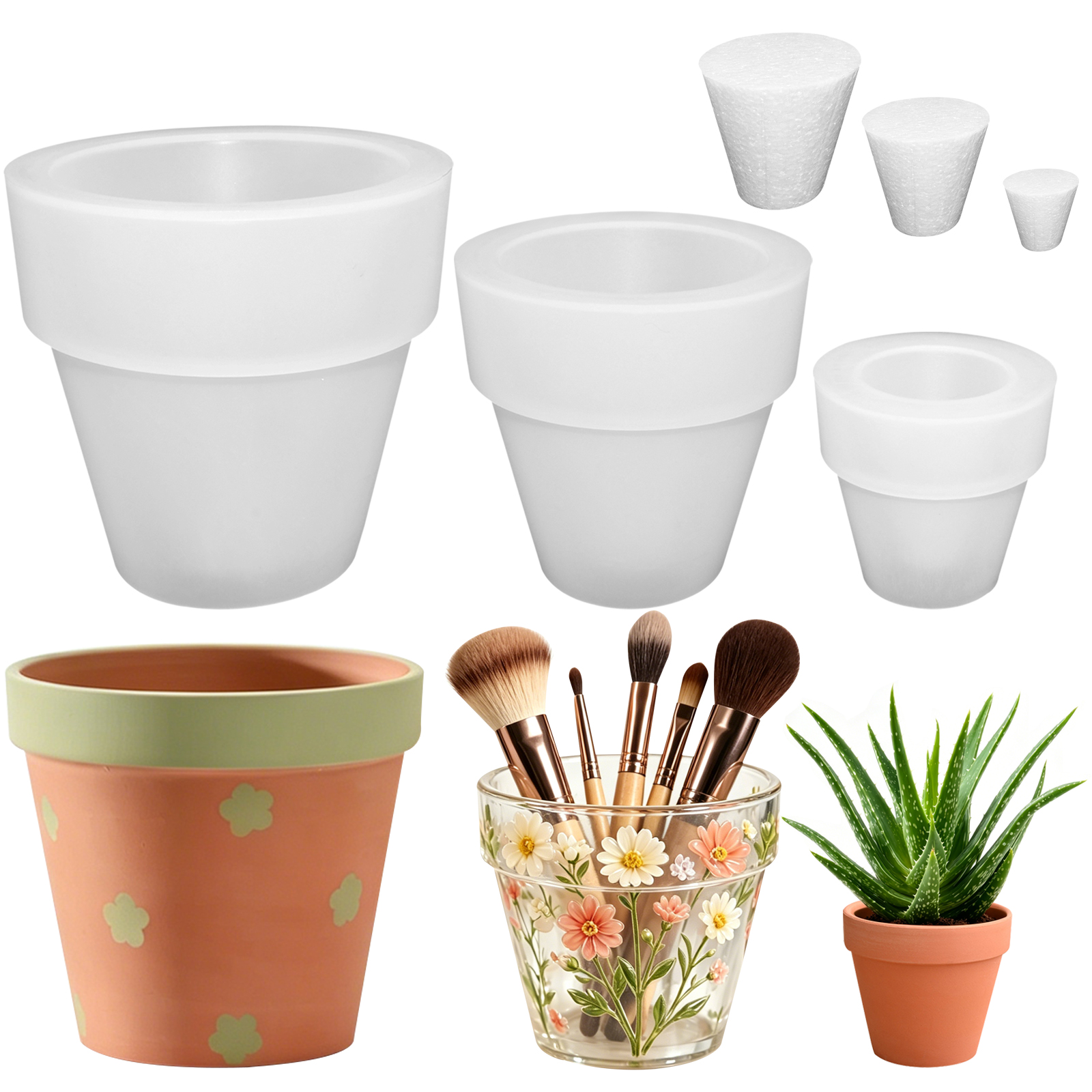 Succulent Planter Pot - Flower Pot Silicone Molds, 3Pcs Terracotta