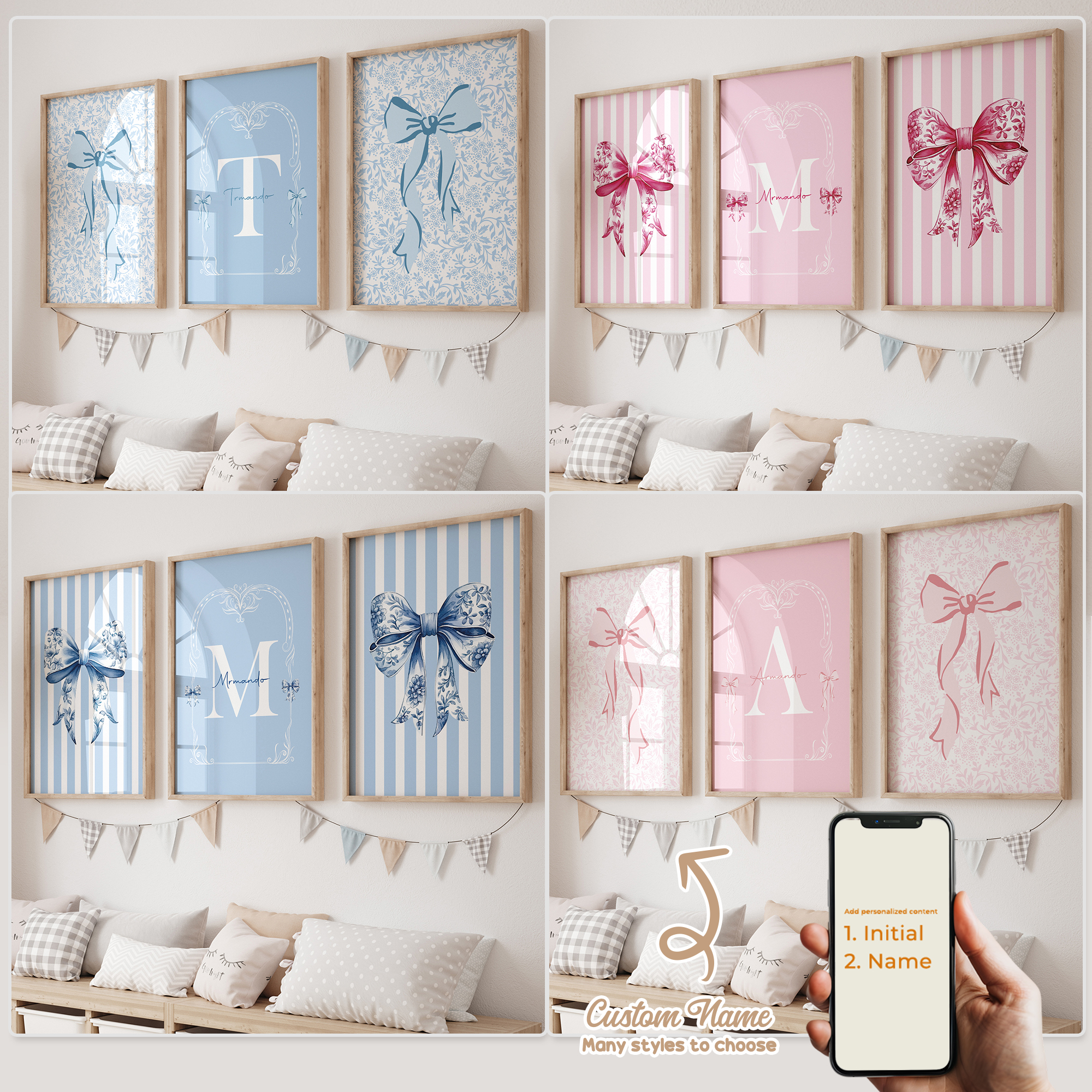 Home Decor Foto - 3pcs Personalized Custom Name Cartoon Child