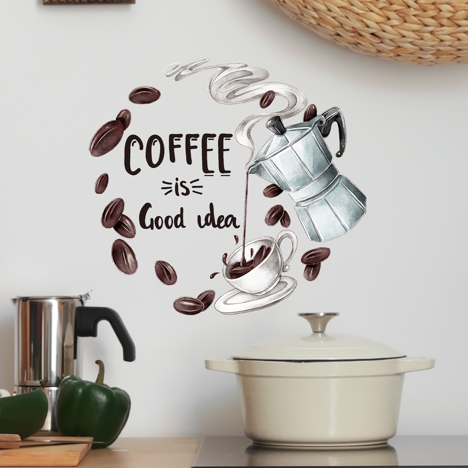 Watercolor Moka Pot Coffee Wal - đánh giá và giá Home Decor Quotes Ideas