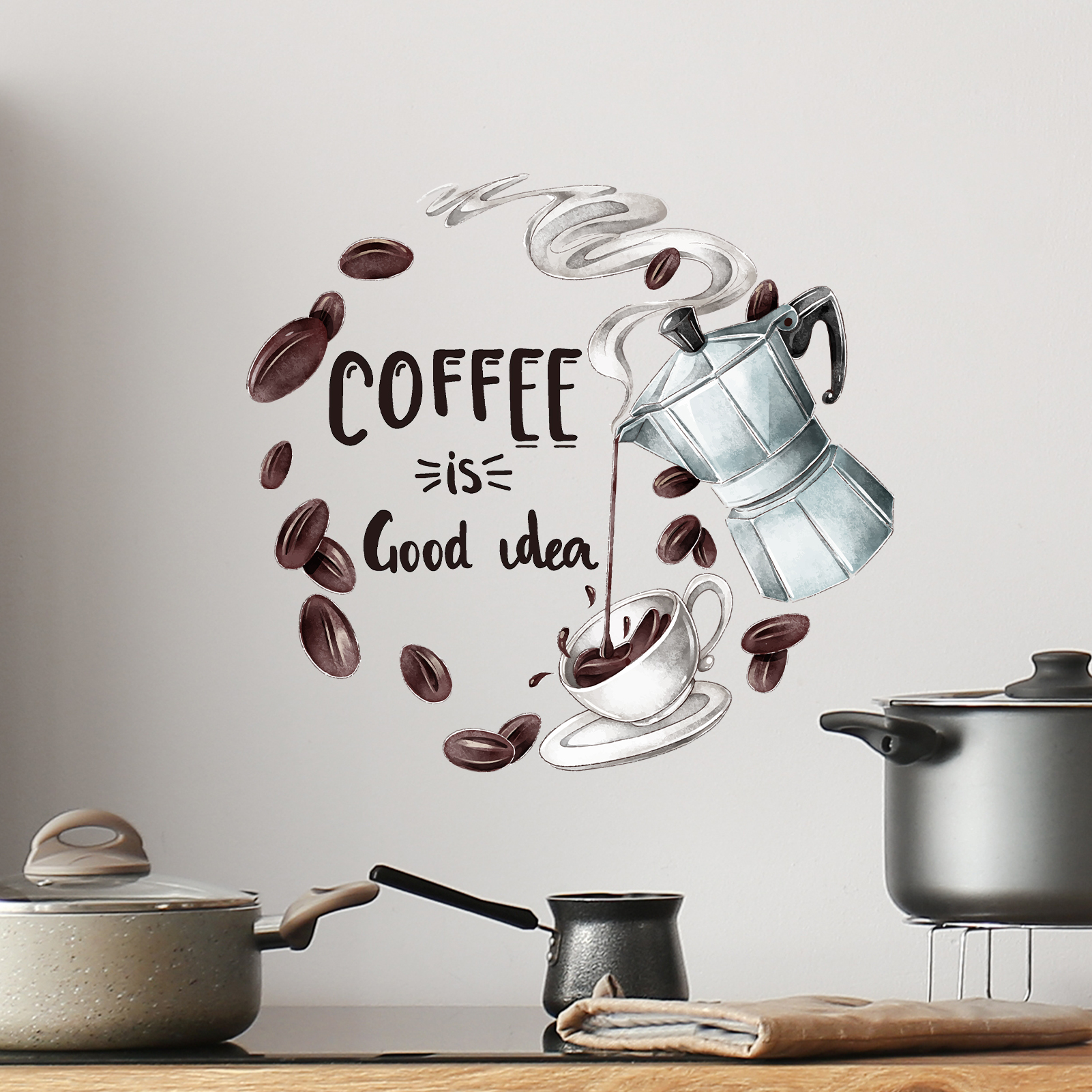 Watercolor Moka Pot Coffee Wal - đánh giá và giá Home Decor Quotes Ideas