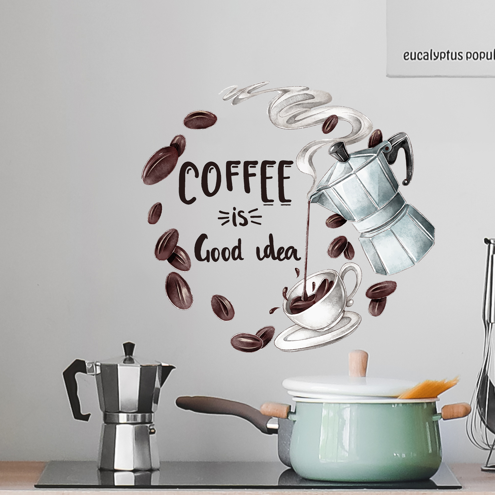 Watercolor Moka Pot Coffee Wal - đánh giá và giá Home Decor Quotes Ideas